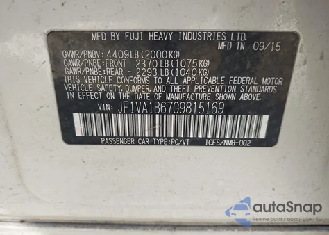 2016 Subaru Wrx from USA, damaged, VIN JF1VA1B67G9815169